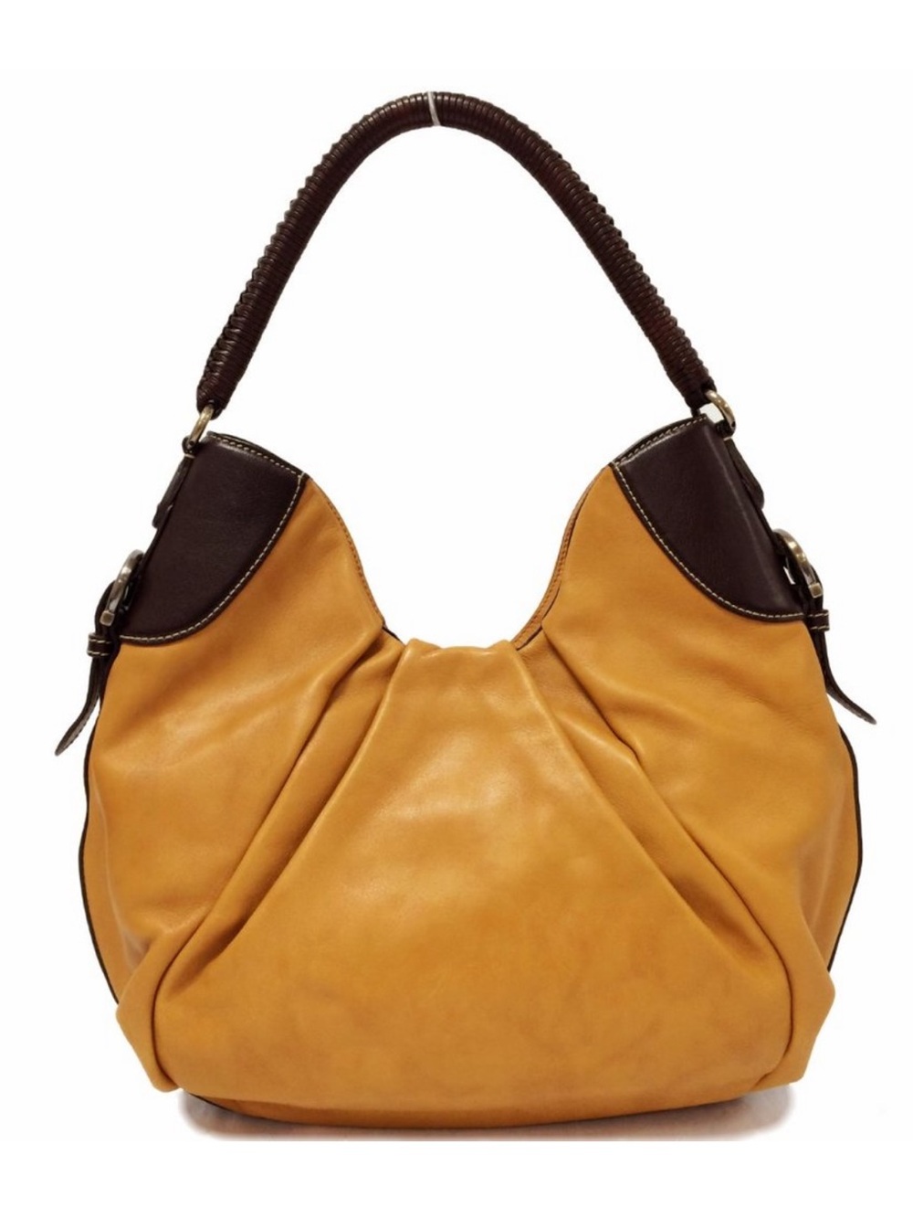 Salvatore Ferragamo Tan Leather Hobo Bag with Dark Brown Trim - Picture 2 of 14